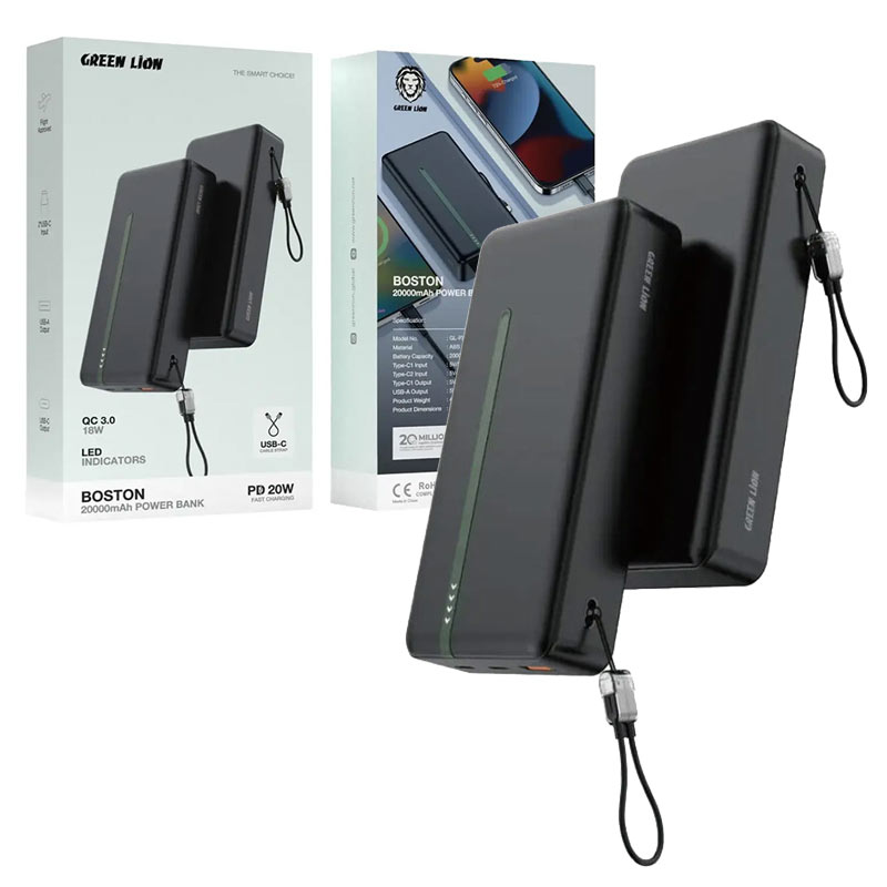 پاوربانک 20000mAH فست PD گرین لاین بوستون مدل Green Lion Boston GL-Px34