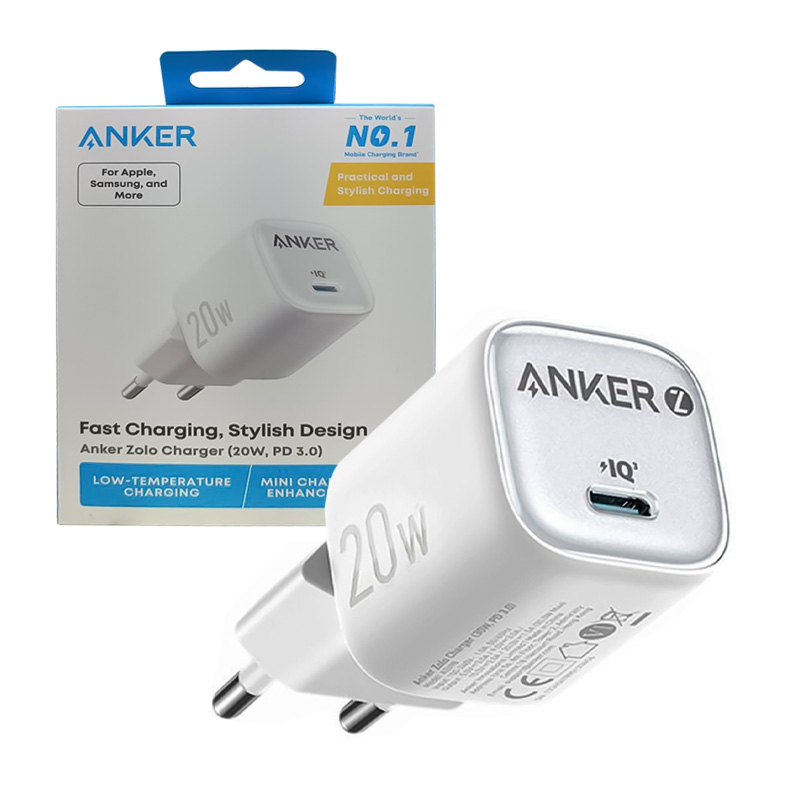 آداپتور شارژر 2پین پورت PD انکر 20w مدل Anker A2699 1 آداپتور شارژر 2پین پورت PD انکر 20w مدل Anker A2699