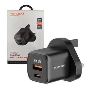 شارژر 2پورت 3پین مدل Porodo dual port Gan wall charger FWC028 2