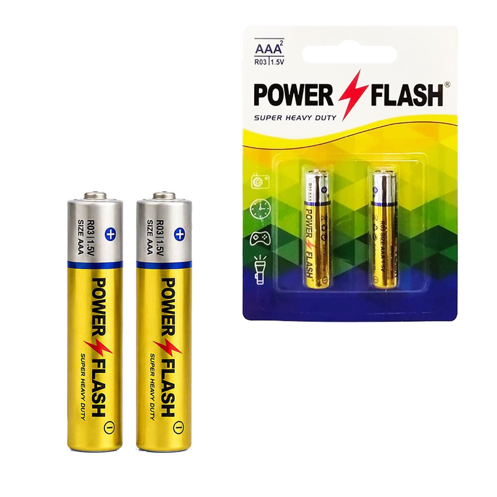 باتری نیم قلم 2عددی کارتی Power Flash super heavy duty R03