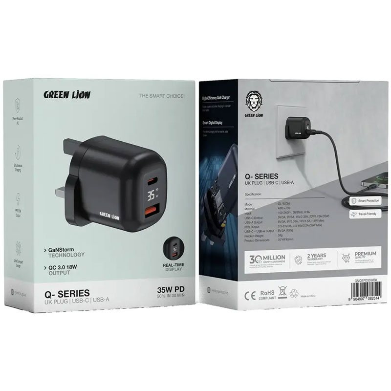 آداپتور شارژر 2 پورت 2 پین اسمارت گرین لاین Green Lion Ultra Compact GaN Wall Charger 20W PD GL-WC31 4 آداپتور شارژر 2 پورت 2 پین اسمارت گرین لاین Green Lion Ultra Compact GaN Wall Charger 20W PD GL-WC31 - Image 4