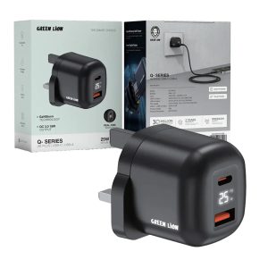 شارژر سوپر فست 2پورت یک پورت PD نمایشگر دار گرین لاین Green lion Q Series 25W UK Plug 2