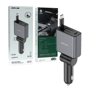 فندکی سوپر فست با کابل متصل گرین لاین مدل Green Lion Retractable 75W Car Charger GL CC22