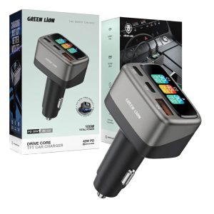 شارژر فندکی سوپر فست گرین لاین مدل Green Lion Drive Core TFT Car Charger GL-CC21