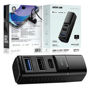 هاب 3 پورت گرین لاین با سر سوکت Type-c مدل Green Lion USB-C 3-In-1 Dock