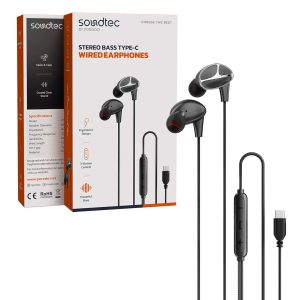 هدفون سیمدار میکروفن دار Type-C پرودو مدل Porodo Soundtec Stereo Bass Type-C Wired Earphones PD3BWEC