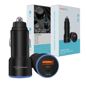 شارژر فندکی 45 وات 2 پورت 1 پورت PD پرودو مدل گراز Porodo Blue Graz 45W Dual USB Car Charger 11 Porodo Blue Graz 45W Dual USB Car Charger