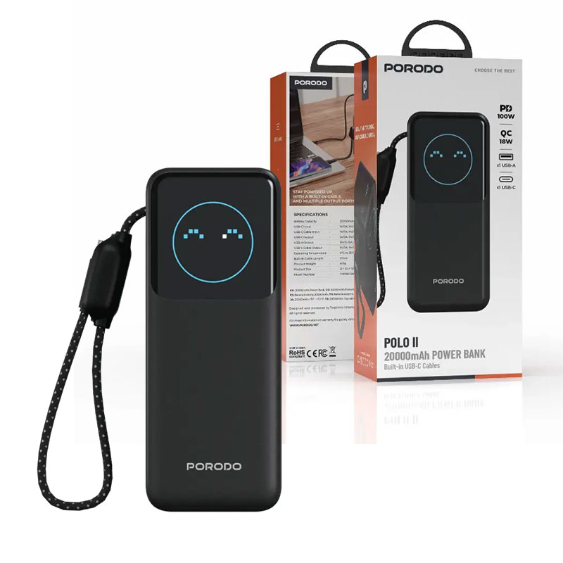 Porodo-POLO-II-Power-Bank-100W-TFT-Display پاوربانک POLO پرودو