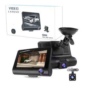 دوربین ثبت وقایع خودرو شارژی دارای نمایشگر 4 اینچی و دوربین عقب Video CAR DVR WDR پک سفید 2 دوربین سه لنز خودرو Video Car DVR