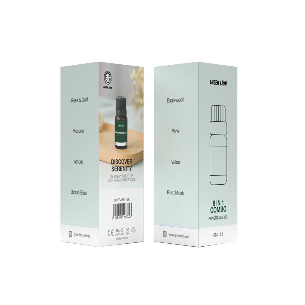 اسانس خوشبو کننده گرین لاین مدل Green Lion Combo fragrance oil بسته 8 عددی 3 ست عطر Green Lion 8 in 1