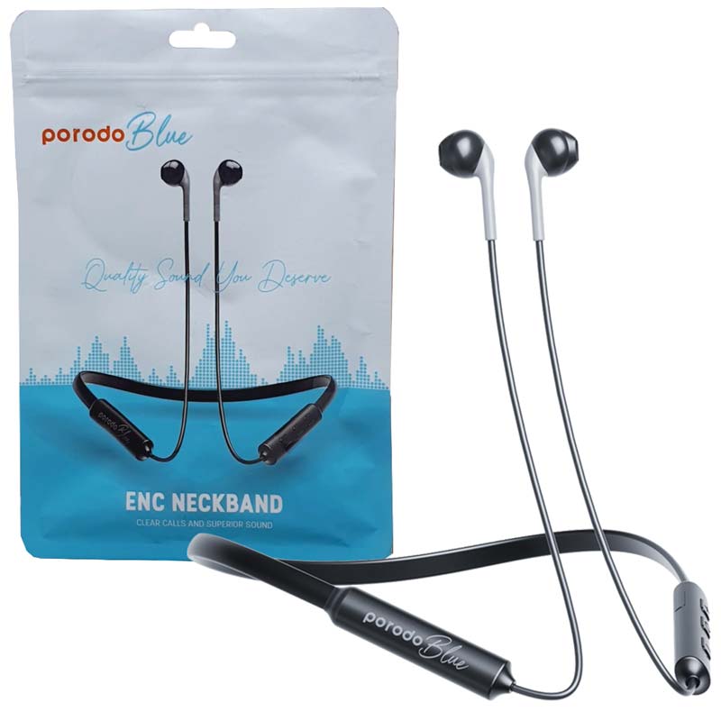 هدفون دورگردنی Porodo ENC【طرح اپل】blue neckband with ENC
