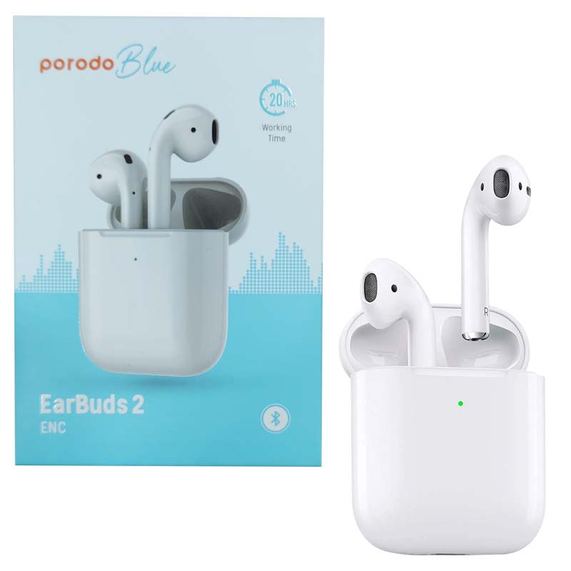 هدفون بلوتوثی پرودو مدل porodo blue Deep Bass Earbuds 2 ENC طرح ایرپاد 2 1 هدفون بلوتوثی پرودو مدل porodo blue Deep Bass Earbuds 2 ENC طرح ایرپاد 2