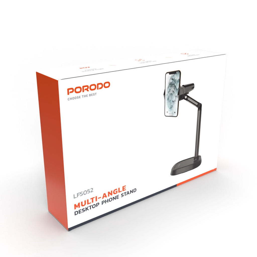 هولدر موبایل رو میزی تلسکوپی Porodo LFS052 multi ANGLE 10 خرید پایه رومیزی پرودو چندزاویه | استند فلزی گوشی تا 6.7 اینچ
