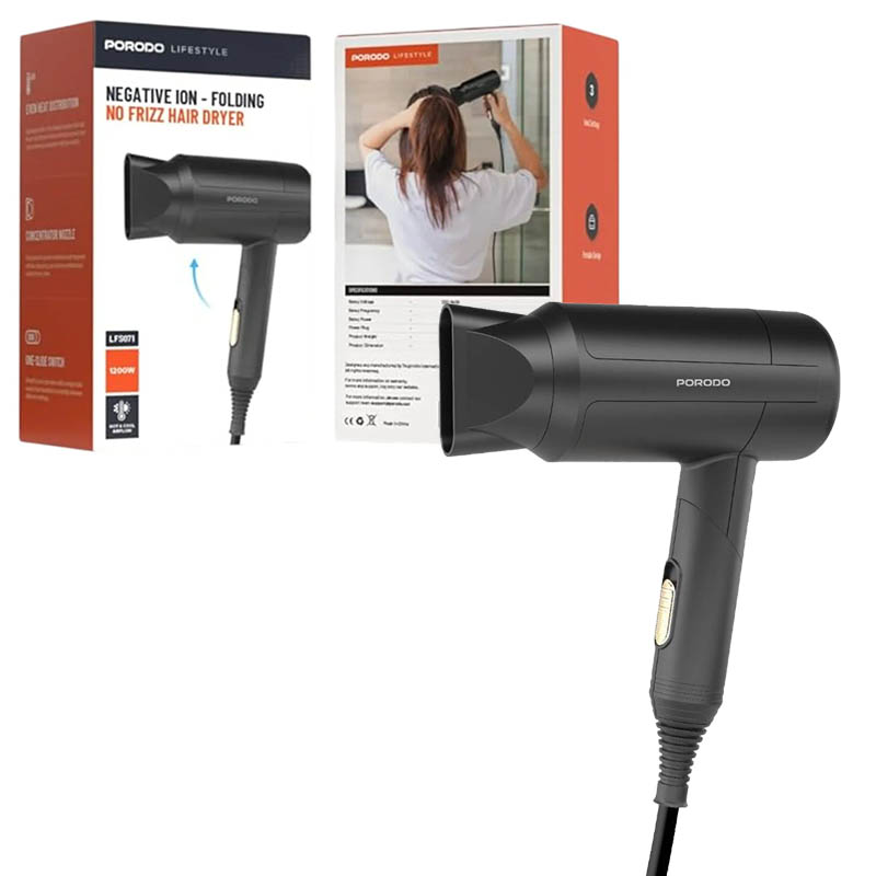 سشوار باد گرم تاشو  Porodo lifestyle negative ion-folding no frizz hair dryer LFS071 1200w