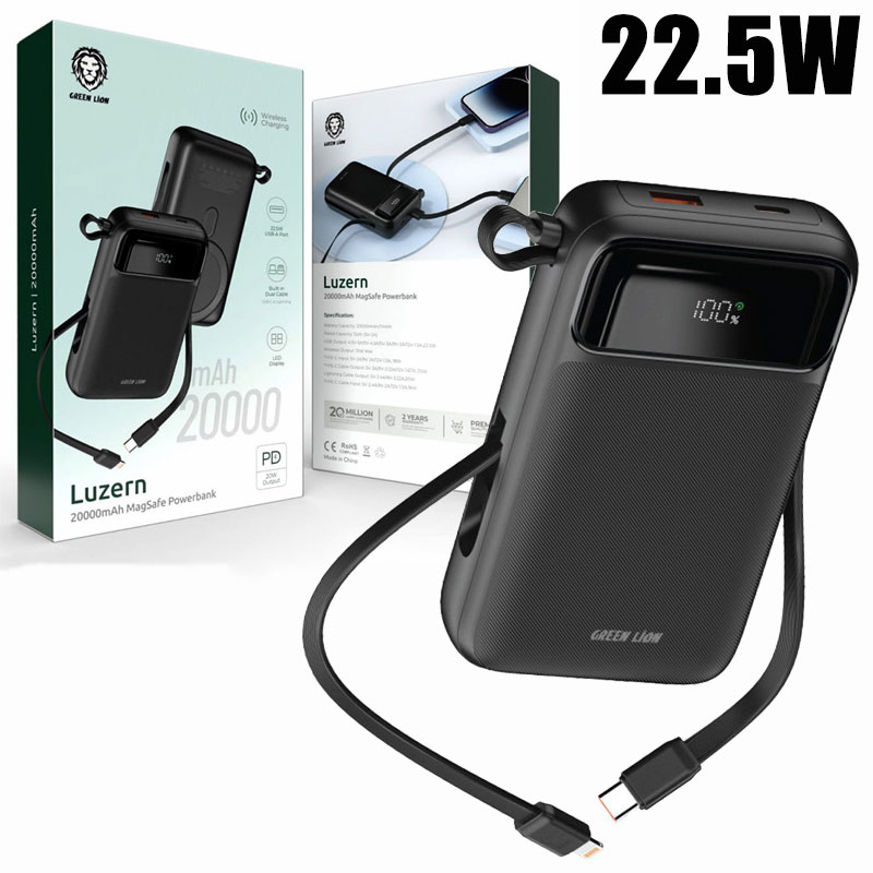 luzern-20000mah-1 پاوربانک 20000 گرین لاین Green Lion magsafe luzern magsafe فست شارژ 22.5w+ شارژ وایرلس