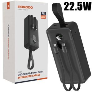 معرفی اجمالی پاوربانک 30000 فست پرودو PB059 Integrated Cables