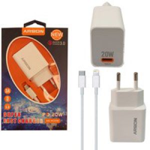 آداپتور_شارژر_فست_با_کابل_Type_C_به_Lightning_PD_QC3.0_Arson_AN-W20W
