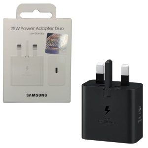 شارژر 3 پین های کپی PD 25W Samsung Duo پک سفید 2025 لیبل original نقره ای
