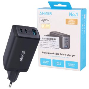 آداپتور شارژر 3پورت 65 وات انکر Anker A2667 3in1 IQ3 85 آداپتور شارژر 3پورت 65 وات Anker A2667 3in1 3