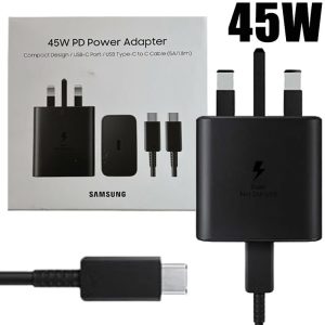 شارژر 3پین پک عرب PD 45W Samsung برد solumاورجینال NFCدارLOW STANDBY بهمراه کابل دوسر TYPE C 1