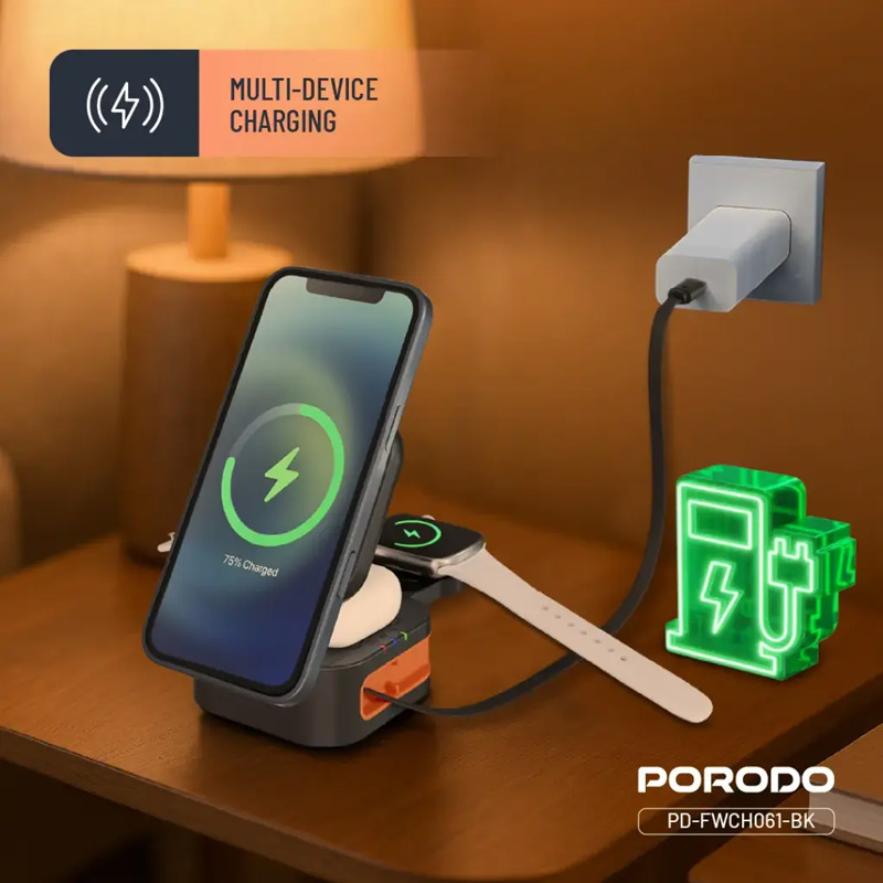 استند شارژ وایرلس مگ سیف تاشو سه منظوره پرودو porodo pocket sized FWC061 7 قیمت استند شارژ وایرلس مگسیف تاشو 3 کاره پرودو Porodo Pocket Sized FWC061