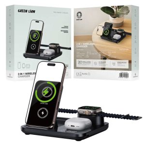 استند شارژ وایرلس مگ سیف گرین لاین مدل Green lion 3in1 wireless charger Gl ws2 3
