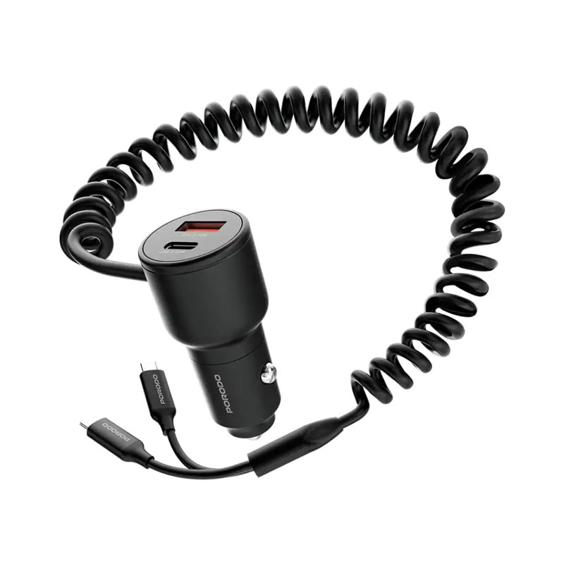 شارژر فندکی 2پورت یک پورتPD فست دارای کابل متصل فنری Porodo integrated C+C cables fwc033 2 شارژر فندکی 2پورت یک پورتPD فست دارای کابل متصل فنری Porodo integrated C+C cables fwc033 - Image 2