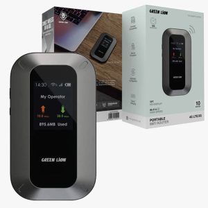 مودم روتر شارژی سیم کارتی Green Lion Portable MIFI router GL M12 4G LTE WiFi 6 مشکی Display HD 3